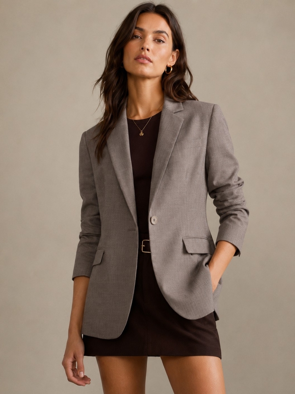 Ann Taylor 100% Wool Blazer Size 4 Taupe Gray Tailored Single Button Jacket